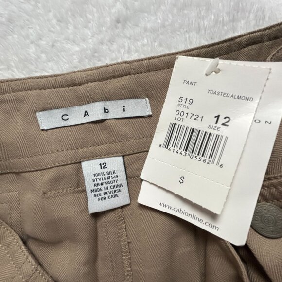Cabi Womens 100% Silk Straight-Leg Cargo Pants Size 12 Toasted Almond #519 New - Picture 3 of 9